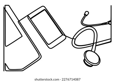 Stethoskop, Laptop und Smartphone