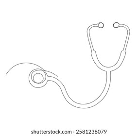 continuous line drawing of stethoscope and medical health care concept thin line illustration, white background, illustration vector