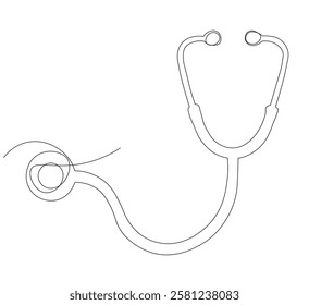 continuous line drawing of stethoscope and medical health care concept thin line illustration, white background, illustration vector