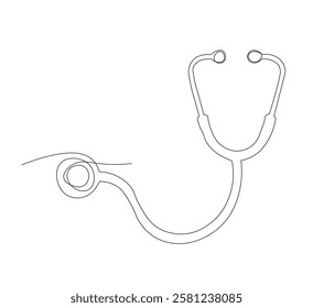 continuous line drawing of stethoscope and medical health care concept thin line illustration, white background, illustration vector