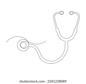 continuous line drawing of stethoscope and medical health care concept thin line illustration, white background, illustration vector