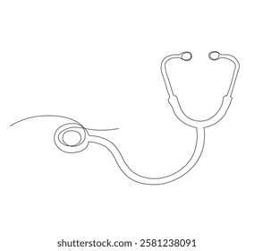 continuous line drawing of stethoscope and medical health care concept thin line illustration, white background, illustration vector