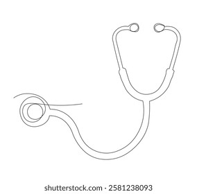 continuous line drawing of stethoscope and medical health care concept thin line illustration, white background, illustration vector