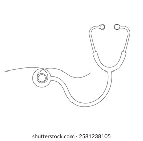 continuous line drawing of stethoscope and medical health care concept thin line illustration, white background, illustration vector