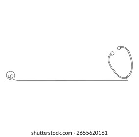 Kontinuierliche Strichzeichnung des Stethoskops auf weißem Hintergrund. Medizinisches Instrument - Stethoskop in einfacher Skizze. Bearbeitbare Illustration