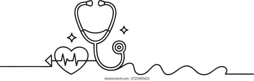 Stethoskop auf Herz mit Herzrhythmus. Symbolisiert Gesundheit, Medizin, Kardiologie, Health Check und Wellness. Medizinisches Konzept.