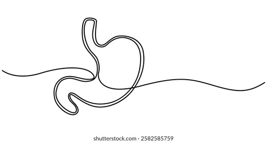 Continuous Line Drawing of Stomach Icon. Hand Drawn Symbol Vector Illustration, Stomach continuous one line drawing. Vector illustration minimalist human organ. Pro vector, Anatomical human stomach. 