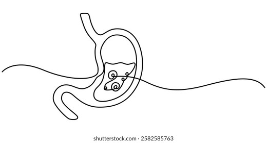 Continuous Line Drawing of Stomach Icon. Hand Drawn Symbol Vector Illustration, Stomach continuous one line drawing. Vector illustration minimalist human organ. Pro vector, Anatomical human stomach. 