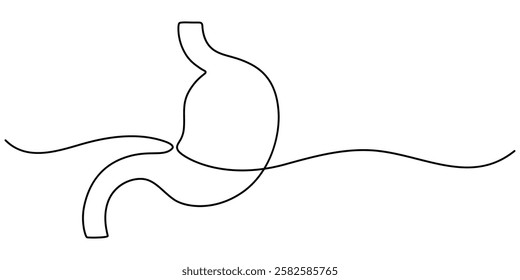 Continuous Line Drawing of Stomach Icon. Hand Drawn Symbol Vector Illustration, Stomach continuous one line drawing. Vector illustration minimalist human organ. Pro vector, Anatomical human stomach. 