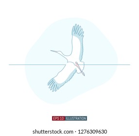 Continuous line drawing of stork. Template for your design works. Vector illustration.