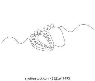 Desenho em linha contínua de morangos. Ilustração em linha única do dia nacional do morango. Fresco, sobremesa, conceito de vitamina. Estrutura de tópicos editável 