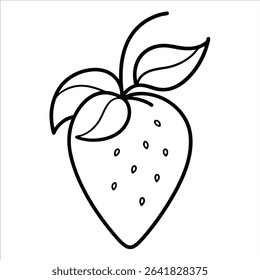 Continuous line drawing of a strawberry plant suited for use in botanical decor fruit illustration designs food product packaging and modern kitchen or garden art prints
