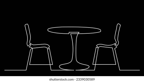 continuous line drawing of street cafe table with chairs