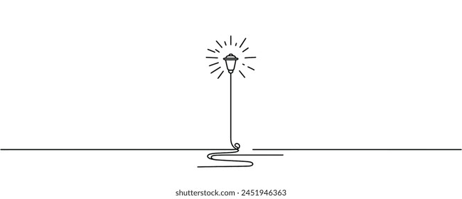 Continuous line drawing of a street lamp. One line street lamp, vector illustration.
