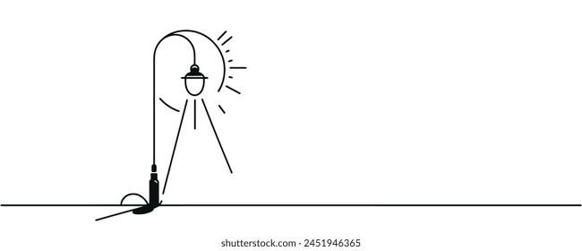Continuous line drawing of a street lamp. One line street lamp, vector illustration.