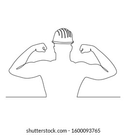 continuous line drawing of strong man with helmet vector illustration