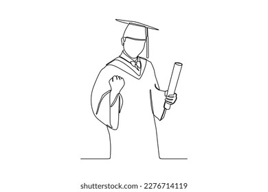 continuous line drawing of student graduate university 