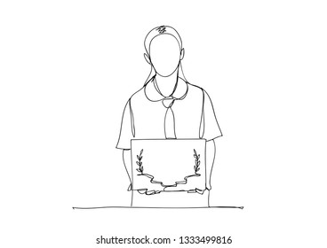 Continuous line drawing of students holding certificates