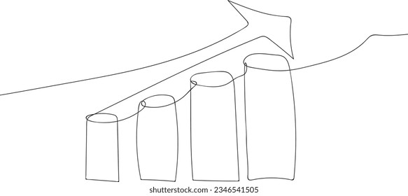  Continuous line drawing style. Line art business chart icon. Vector illustration. Abstract background . Growing graph 