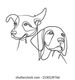 Estilo de dibujo continuo de la cabeza del perro. Diseño minimalista de dibujo de una línea de cabeza de perro
