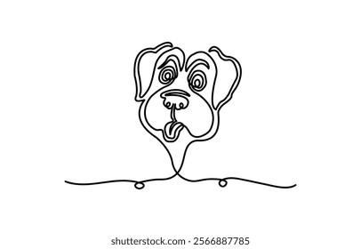 Continuous line drawing style of dog head. Dog head one line drawing minimalist design, dog single line art vector illustration. Editable stroke.