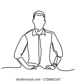 continuous line drawing of Successful business owners stand with their arms crossed. businessman standing isolated over white background