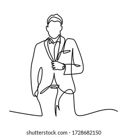 continuous line drawing of Successful business owners stand with their arms crossed. businessman standing isolated over white background