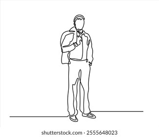 continuous line drawing of Successful business owners stand. businessman standing isolated over white background