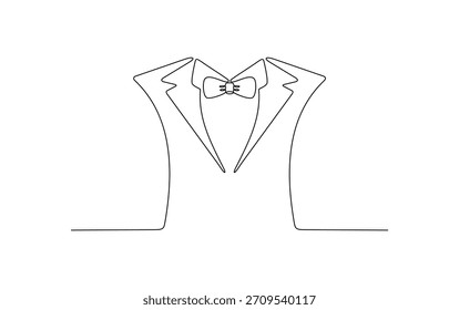 Desenho de linha contínua de um terno com laços. Moda artística e logotipo taylor. 