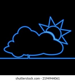 Continuous line drawing sun with cloud icon neon glow vector illustration concept