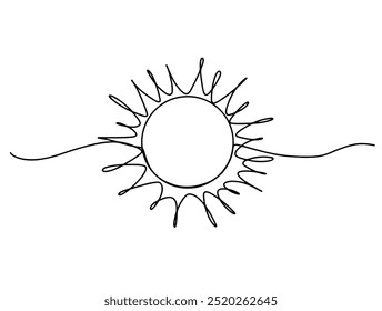 continuous line drawing of sun icon isolated on transparent background. vector illustration