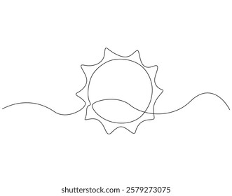 Continuous line drawing of sun. Single line illustration of sun shine. Summer, weather concept. Editable outline