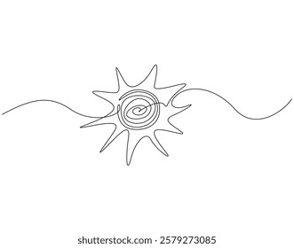 Continuous line drawing of sun. Single line illustration of sun shine. Summer, weather concept. Editable outline