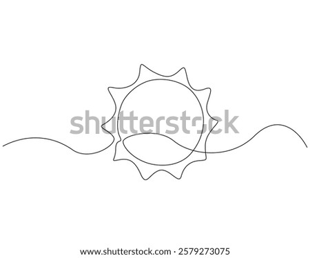 Continuous line drawing of sun. Single line illustration of sun shine. Summer, weather concept. Editable outline