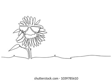 continuous line drawing of sunflower summer vector illustrations.