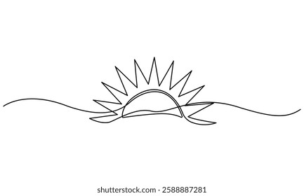 Continuous line drawing of a sunrise over water