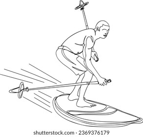 Continuous Line Drawing of a Surfer with a Surfboard, One Line Drawing Surfer with Surfboard - Minimalist Art, Surfer Silhouette with Board - Single Line Drawing