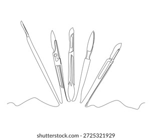 Dibujo continuo de la línea del cuchillo de la cirugía. Ilustración de una sola línea de cuchillo de cirugía, ilustración, concepto médico y de atención médica. Esquema editable.