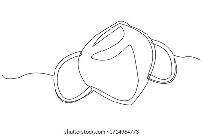 continuous line drawing of surgical mask to protect disease, flu, air pollution, pandemic, virus. Vector illustration.