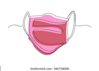 Continuous line drawing of surgical mask to protect disease, flu, air pollution, pandemic, virus. Vector illustration