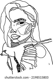 Continuous line, drawing Surreal Faces Continuous line, drawing of set faces and hairstyles,One continuous line.
