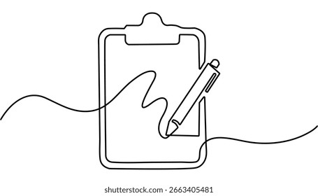 Continuous Line Drawing of Survey Icon. Clipboard with checklist icon continuous one line drawing of outline vector illustration.