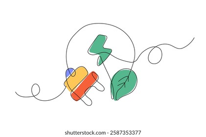 Continuous Line Drawing of Sustainability and Green Energy Concept
