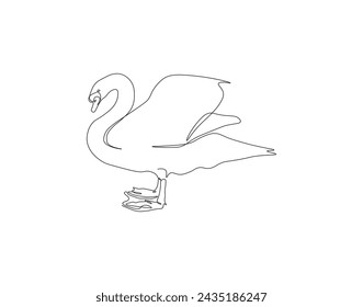 Continuous Line Drawing Of Swan. One Line Of Beautiful Swan. Bird Swan Continuous Line Art. Editable Outline.

