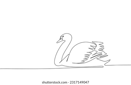 Continuous line drawing of swan. Vector illustration as line art outline wallpaper for minimal poster, template, banner