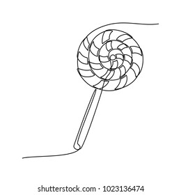 Continuous line drawing. Sweet candy. Lollipop. Black isolated on white background. Hand drawn vector illustration.