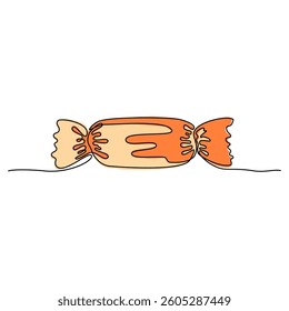 Continuous line drawing. Sweet candy. Chocolate. Black isolated on white background. Hand drawn color vector illustration. 