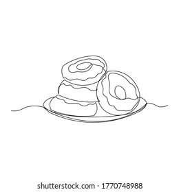 Continuous Line Drawing Of Sweet Tasty Donut. Vector Illustration