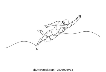 Continuous line drawing of swimmer in action. Athlete swimming simple outline illustration. 