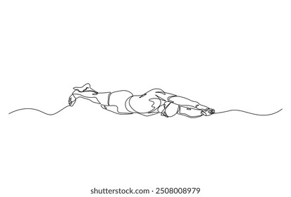Continuous line drawing of swimmer in action. Athlete swimming simple outline illustration. 
